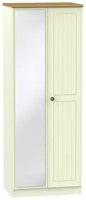 Warwick 2 Door Tall Wardrobe with Mirror - Cream, Oak