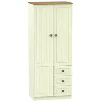 Warwick 2 Door Wardrobe with 3 Drawers - Cream, Oak