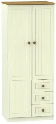 Warwick 2 Door Wardrobe with 3 Drawers - Cream, Oak