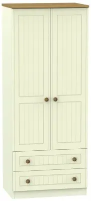 Warwick 2 Door Wardrobe with Drawers - Cream, Oak