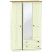 Warwick 3 Door Combi Wardrobe with Mirror and Drawers - Cream, Oak