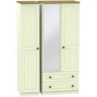 Warwick 3 Door Combi Wardrobe with Mirror and Drawers - Cream, Oak