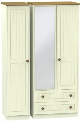 Warwick 3 Door Combi Wardrobe with Mirror and Drawers - Cream, Oak