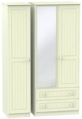 Warwick 3 Door Combi Wardrobe with Mirror and Drawers - Cream image