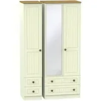 Warwick 3 Door Tall Combi Wardrobe with Mirror - Cream, Oak