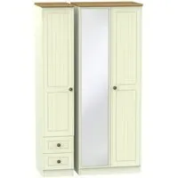Warwick 3 Door Tall Combi Wardrobe with Mirror - Cream, Oak