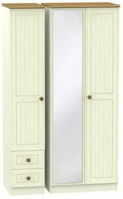 Warwick 3 Door Tall Combi Wardrobe with Mirror - Cream, Oak