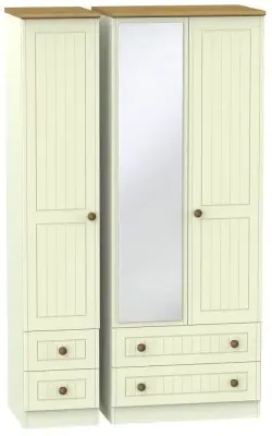 Warwick 3 Door Tall Combi Wardrobe with Mirror - Cream, Oak
