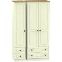 Warwick 3 Door Tall Wardrobe with 4 Drawers - Cream, Oak
