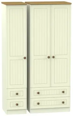 Warwick 3 Door Tall Wardrobe with 4 Drawers - Cream, Oak