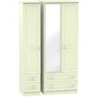 Warwick 3-Door Tall Wardrobe with Mirror - Cream