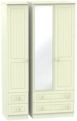 Warwick 3-Door Tall Wardrobe with Mirror - Cream image