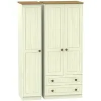 Warwick 3-Door Triple Wardrobe with Storage - Cream, Oak