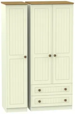 Warwick 3-Door Triple Wardrobe with Storage - Cream, Oak