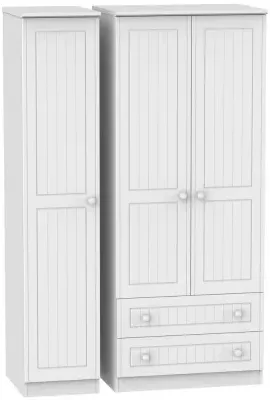 Warwick 3-Door Triple Wardrobe with Storage - White