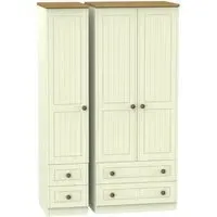 Warwick 3-Door Wardrobe with 4 Drawers - Cream, Oak