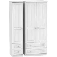 Warwick 3-Door Wardrobe with 4 Drawers - White