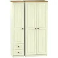 Warwick 3-Door Wardrobe with Drawers - Cream, Oak