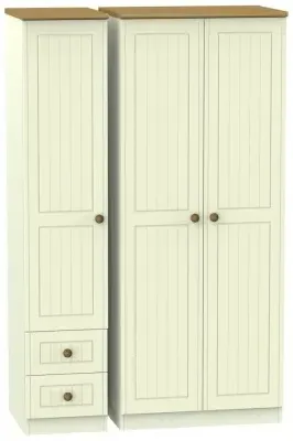 Warwick 3-Door Wardrobe with Drawers - Cream, Oak