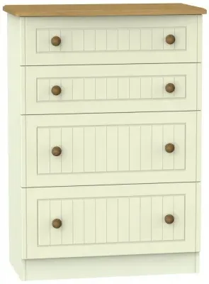 Warwick 4 Drawer Deep Chest - Cream, Oak