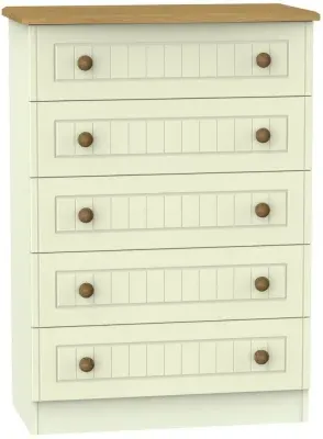 Warwick 5 Drawer Chest - Cream, Oak