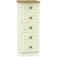 Warwick 5 Drawer Narrow Chest - Cream, Oak