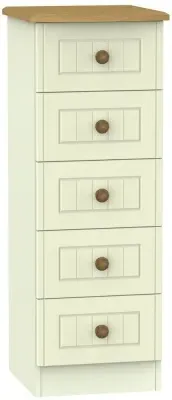 Warwick 5 Drawer Narrow Chest - Cream, Oak
