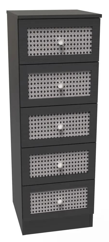 Welcome Furniture 5 Drawer Narrow Chest - Black Ash, Rattan