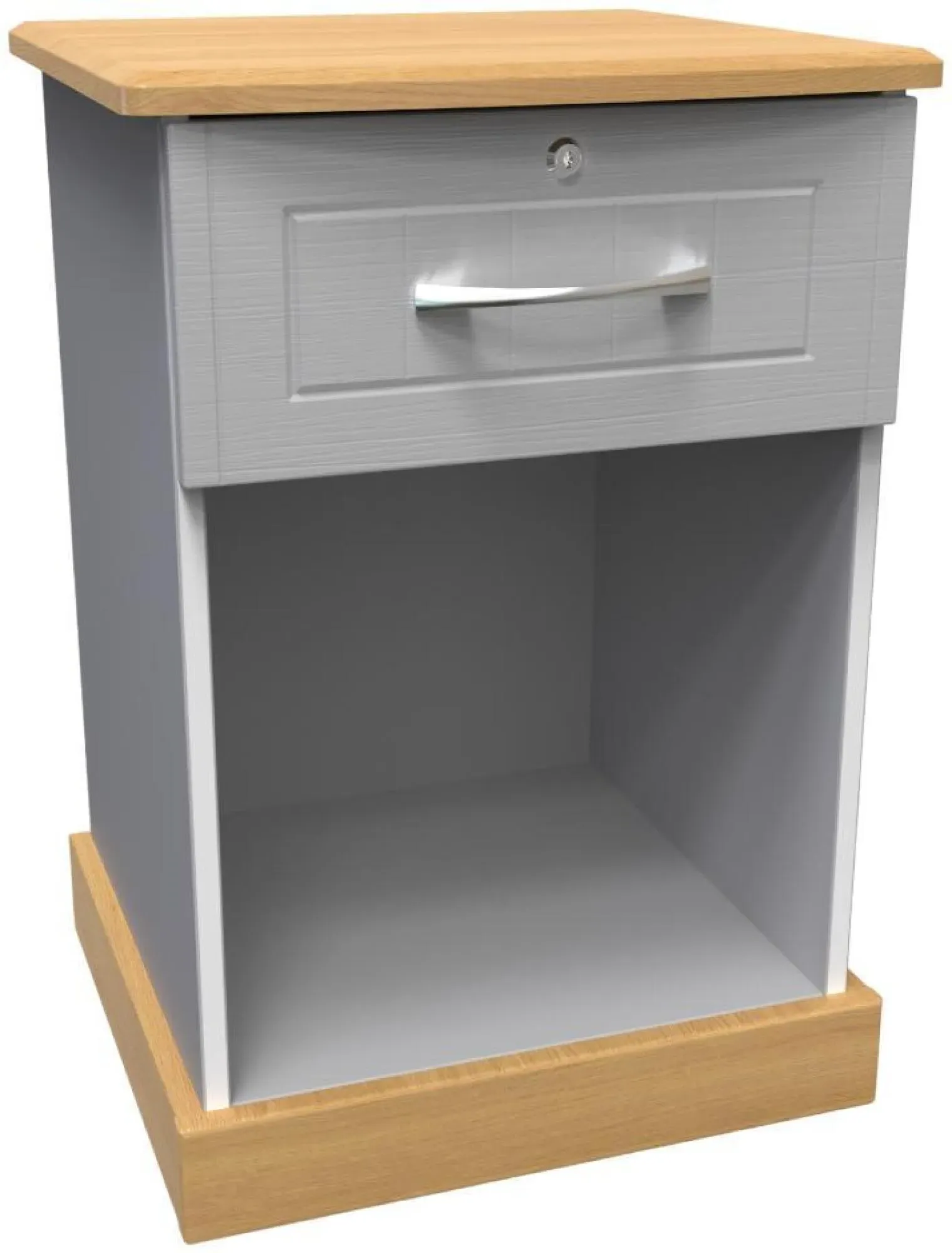 Whitney 1 Drawer Bedside Table with Lock - Oak, Grey