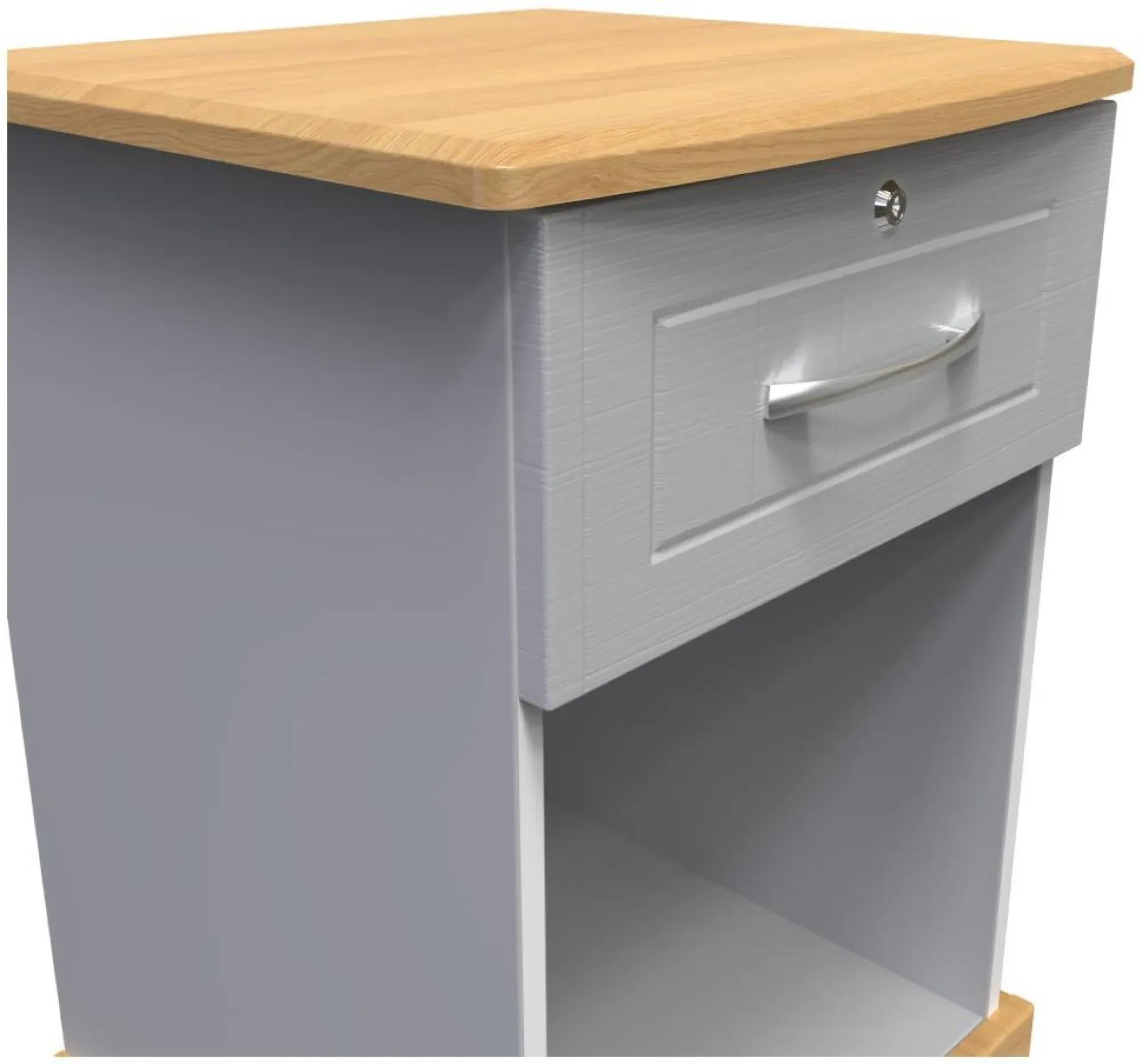 Whitney 1 Drawer Bedside Table with Lock - Oak, Grey