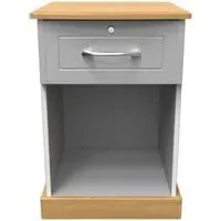 Whitney 1 Drawer Bedside Table with Lock - Oak, Grey