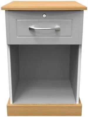 Whitney 1 Drawer Bedside Table with Lock - Oak, Grey