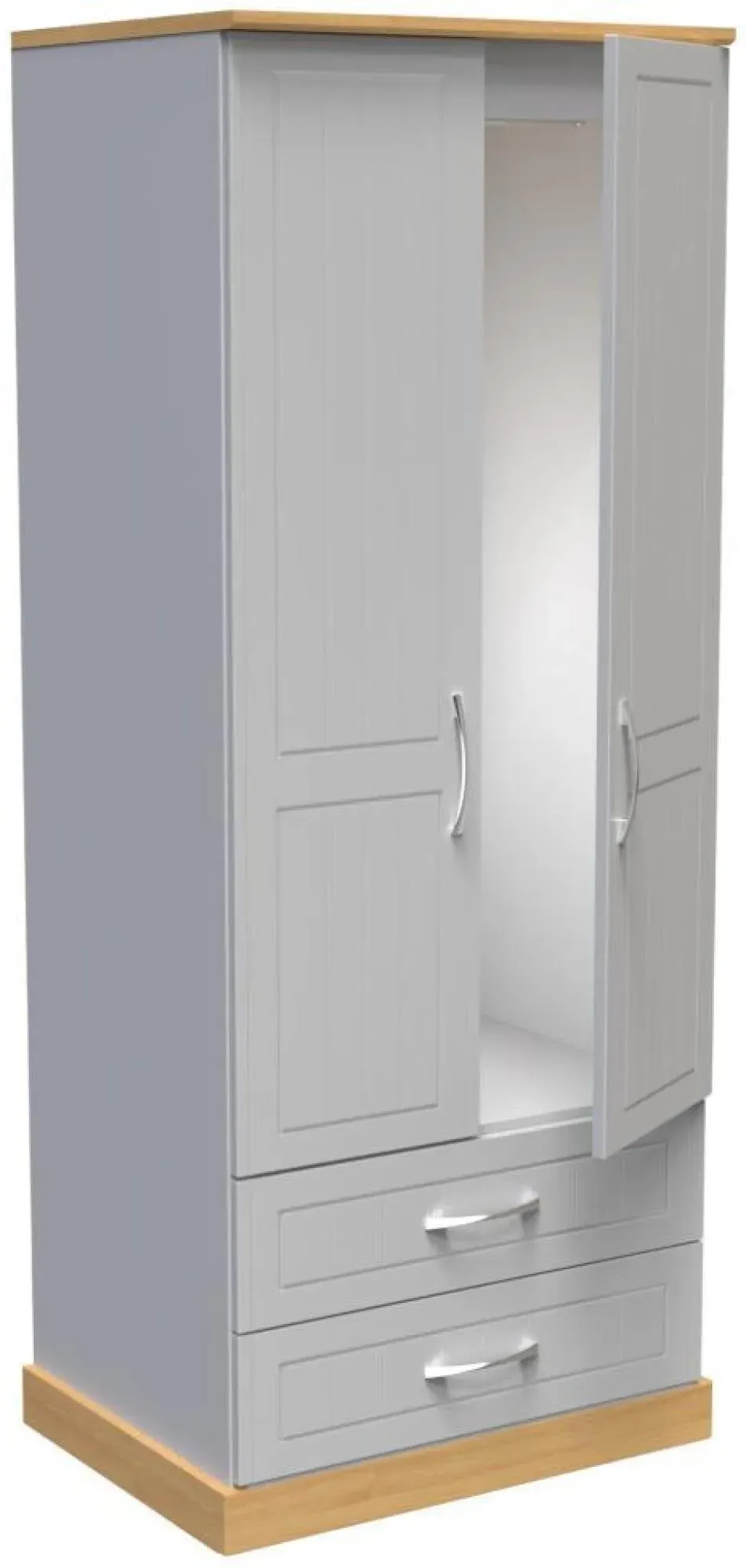 Whitney 2 Door 2 Drawer Double Wardrobe - Grey, Oak Effect