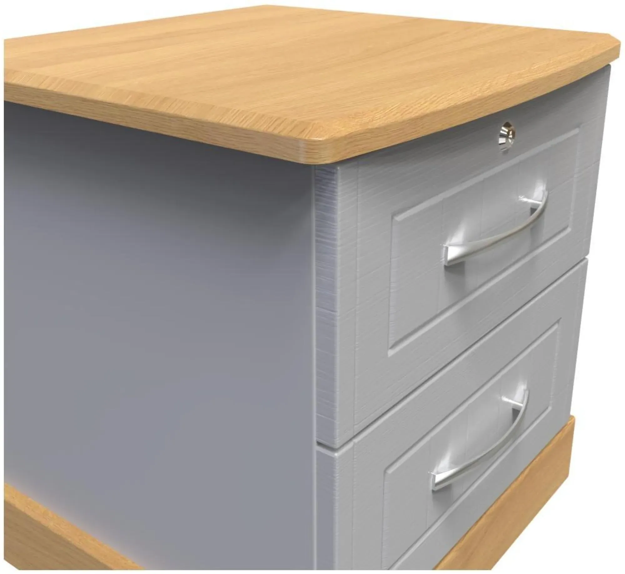 Whitney 2 Drawer Bedside Cabinet with Lock - Oak, Grey
