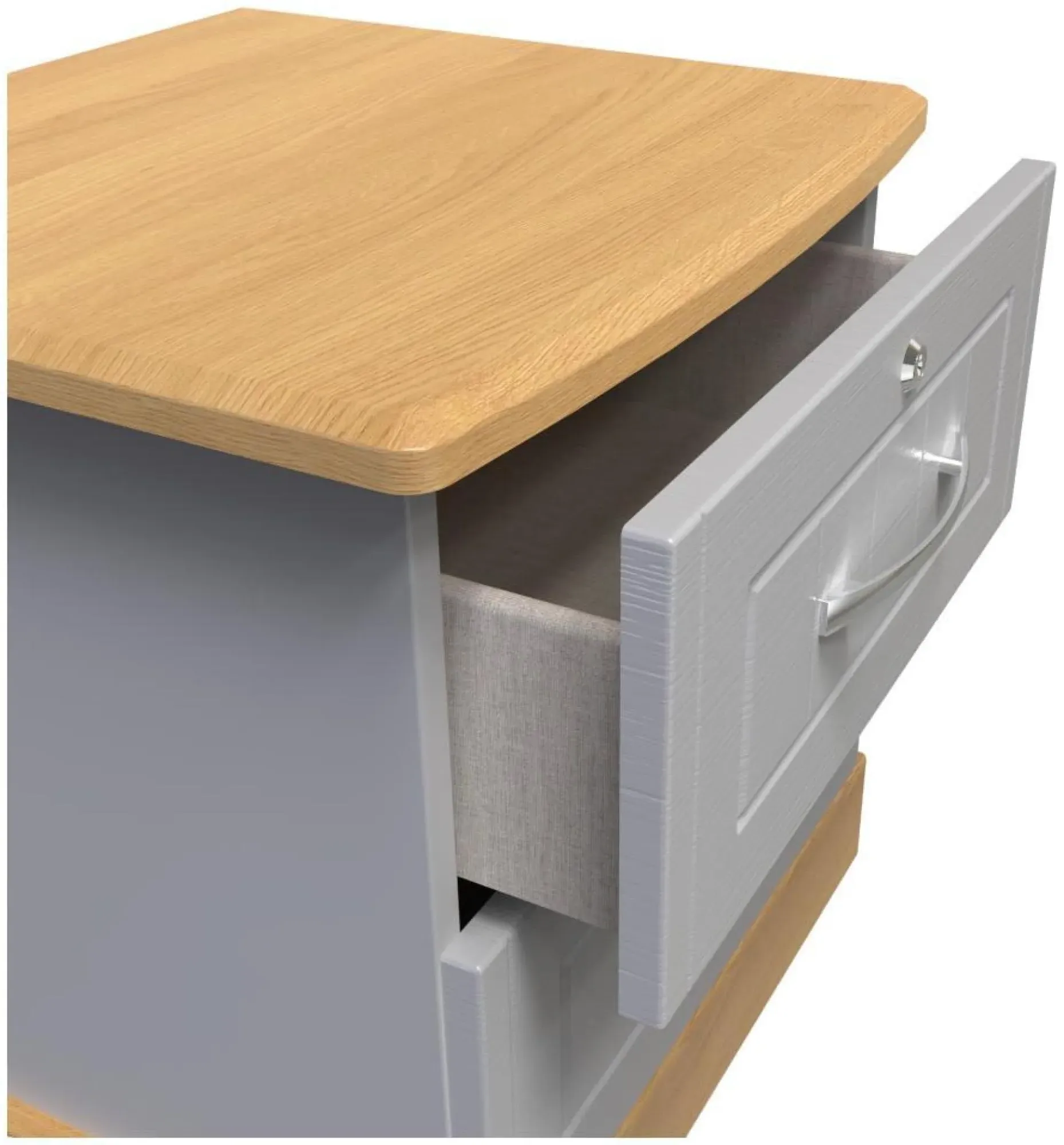 Whitney 2 Drawer Bedside Cabinet with Lock - Oak, Grey