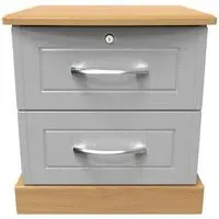 Whitney 2 Drawer Bedside Cabinet with Lock - Oak, Grey