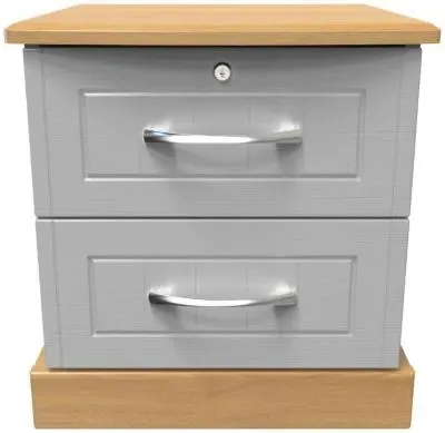 Whitney 2 Drawer Bedside Cabinet with Lock - Oak, Grey