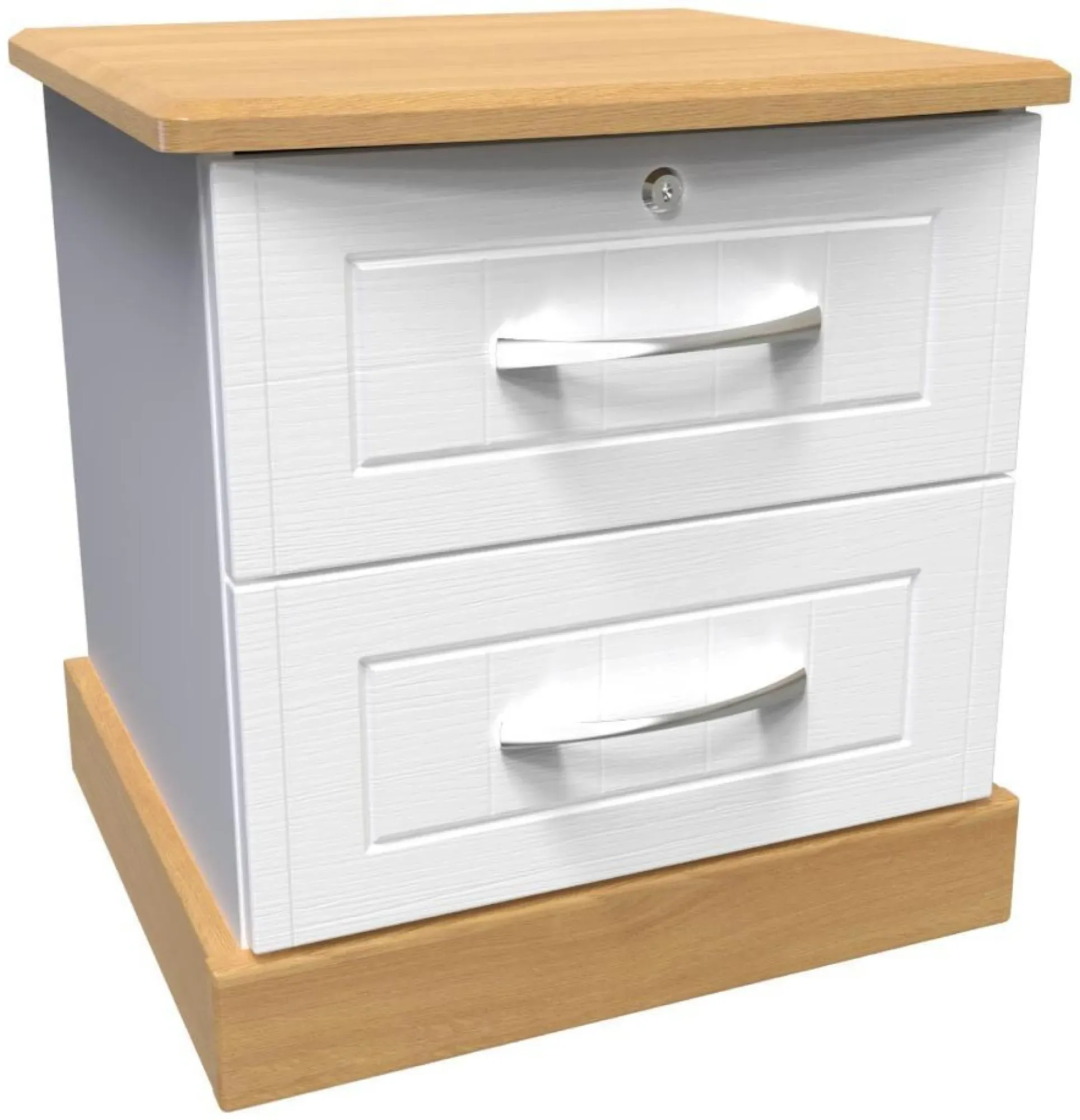 Whitney 2 Drawer Bedside Cabinet with Lock - Oak, White