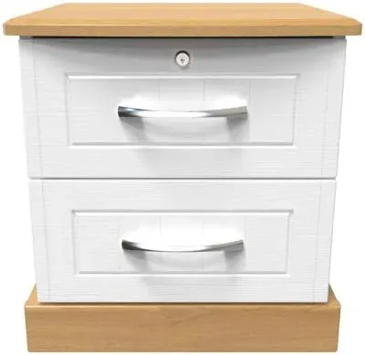 Whitney 2 Drawer Bedside Cabinet with Lock - Oak, White