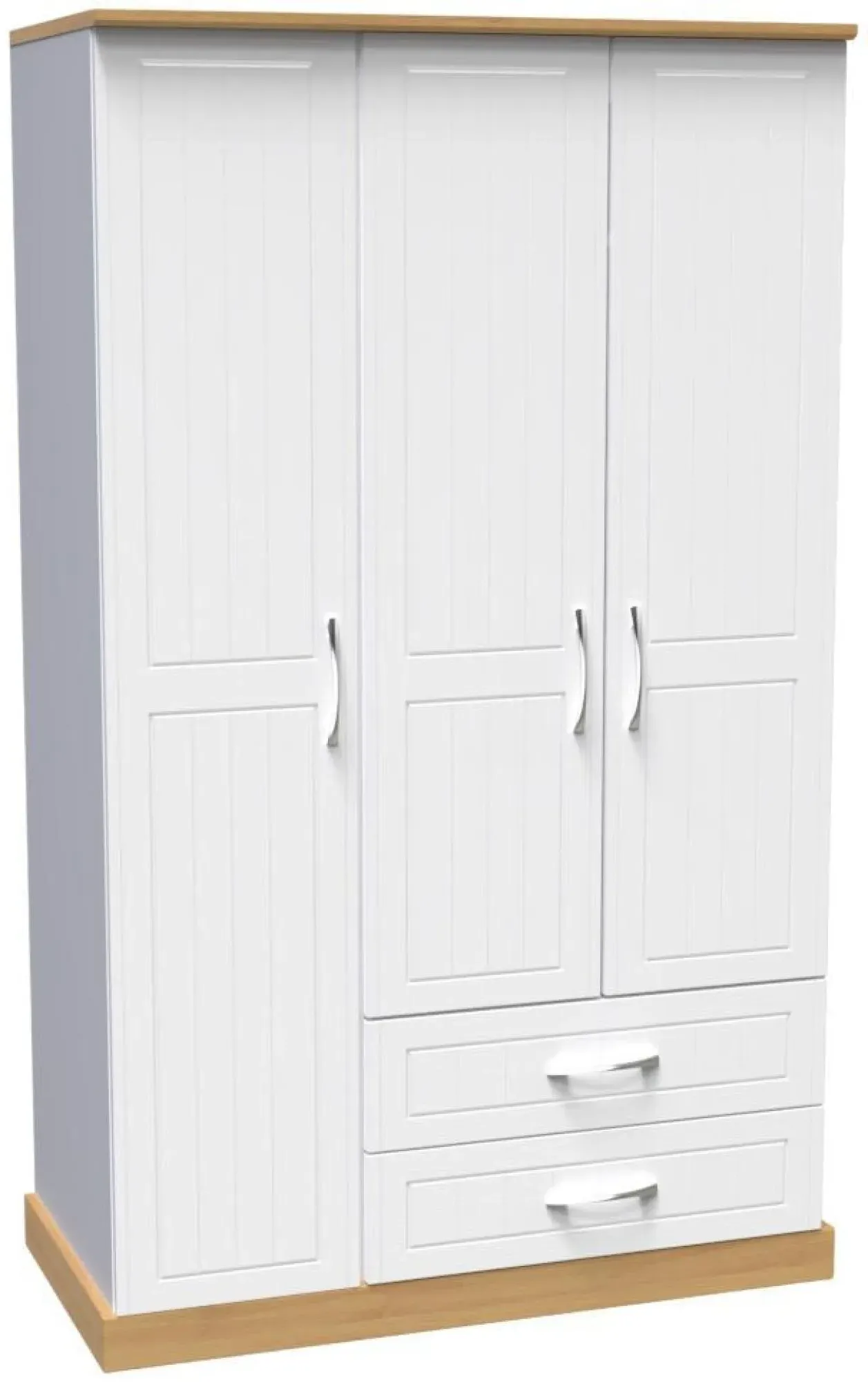 Whitney 3-Door Triple Wardrobe with Storage - Oak, White