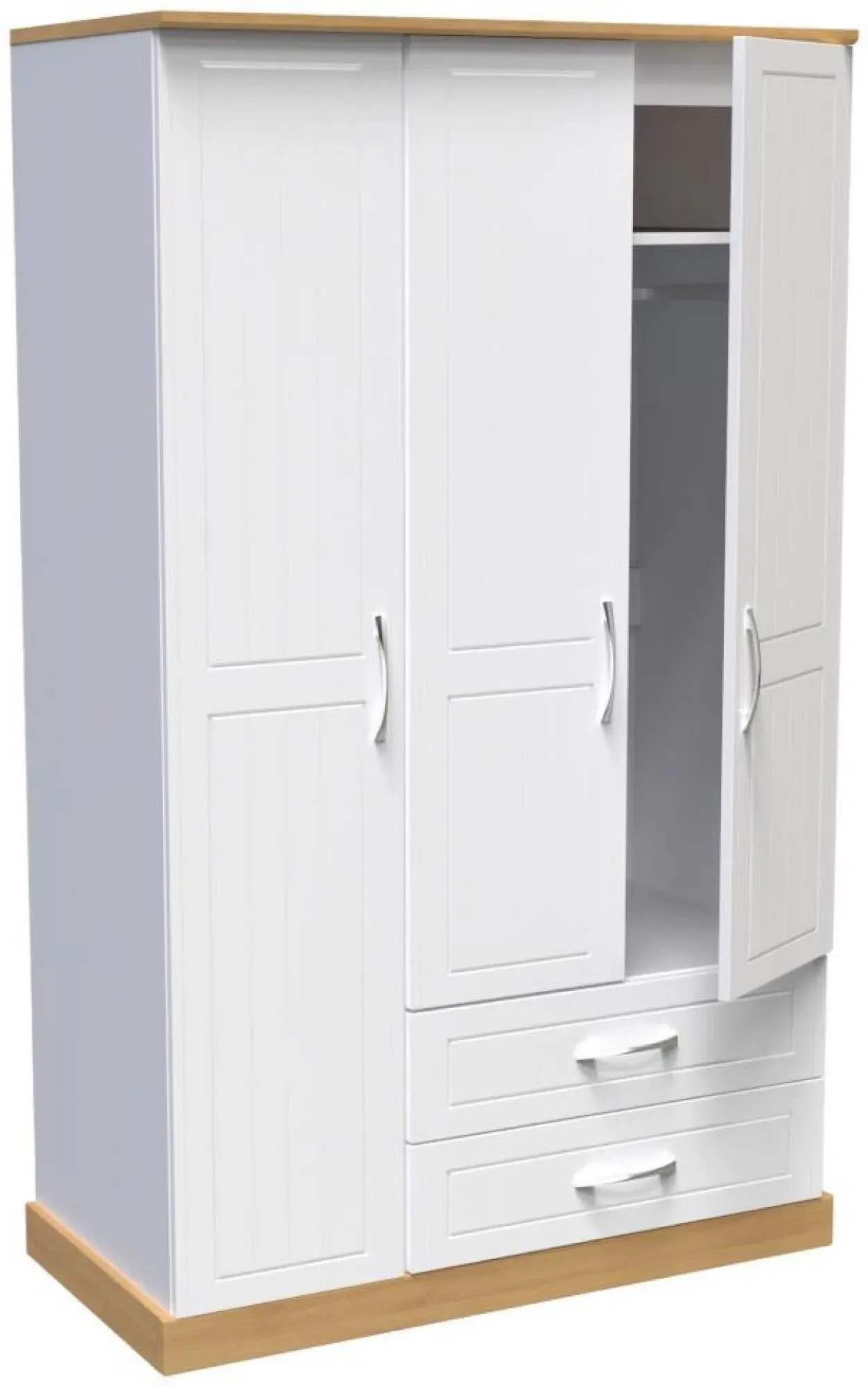 Whitney 3-Door Triple Wardrobe with Storage - Oak, White