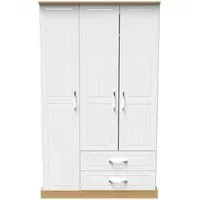 Whitney 3-Door Triple Wardrobe with Storage - Oak, White