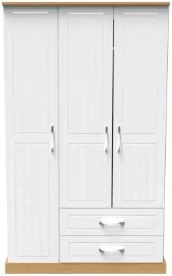 Whitney 3-Door Triple Wardrobe with Storage - Oak, White