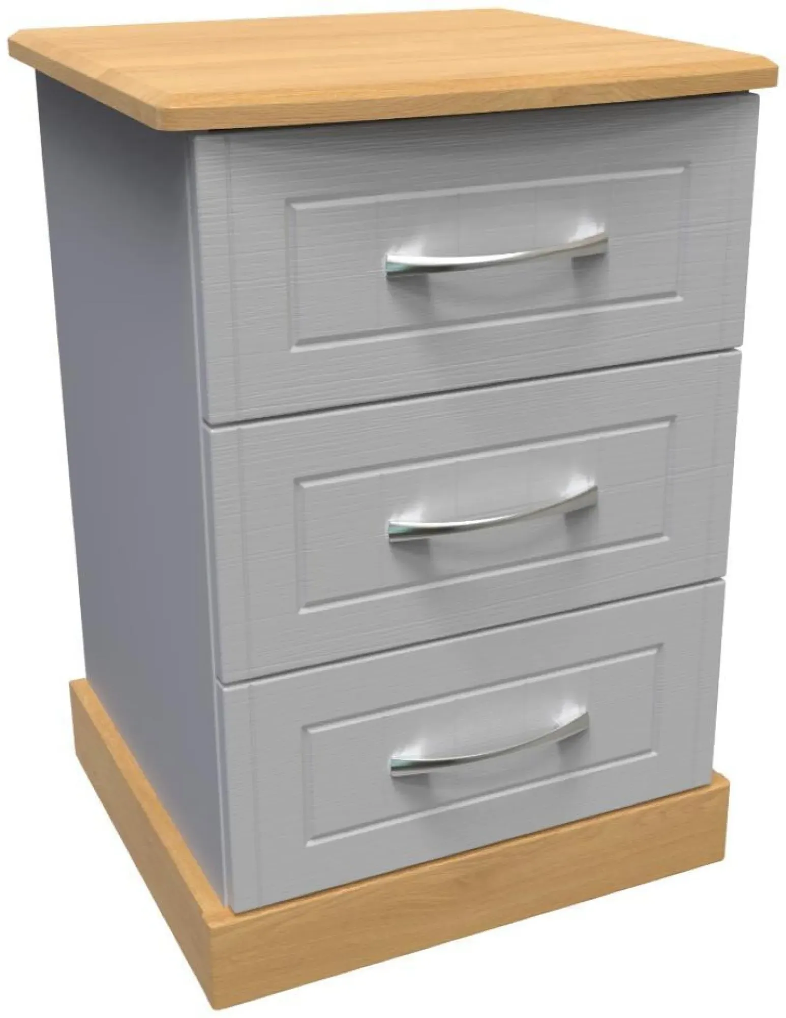 Whitney 3 Drawer Bedside Cabinet - Grey, Oak Effect
