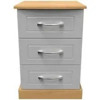 Whitney 3 Drawer Bedside Cabinet - Grey, Oak Effect