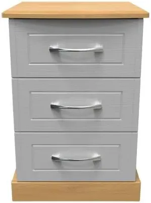 Whitney 3 Drawer Bedside Cabinet - Grey, Oak Effect image