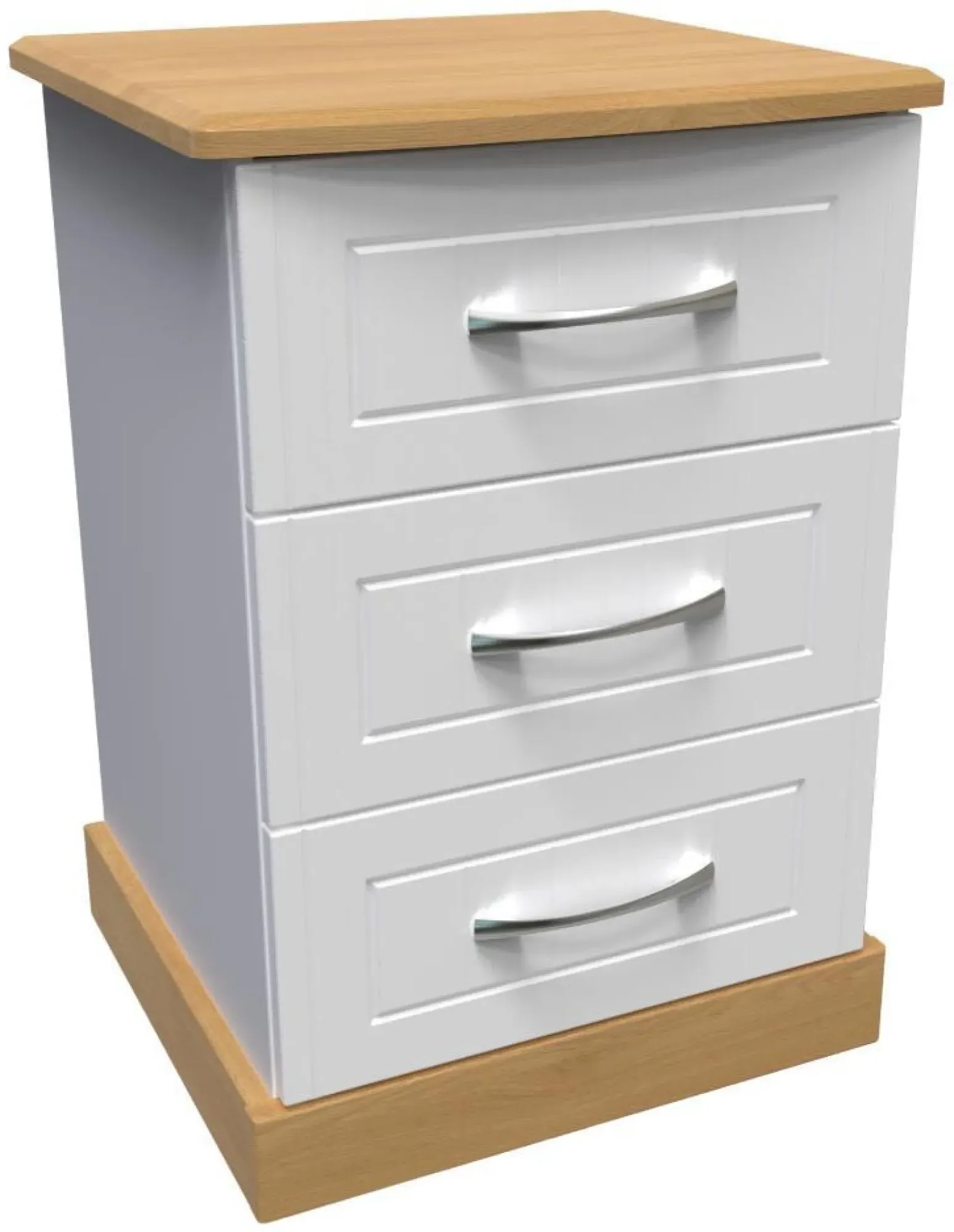 Whitney 3 Drawer Bedside Cabinet - White, Oak Effect