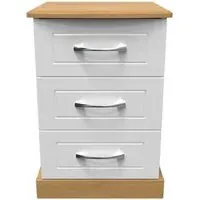 Whitney 3 Drawer Bedside Cabinet - White, Oak Effect