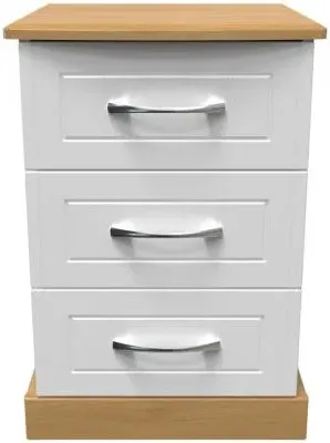 Whitney 3 Drawer Bedside Cabinet - White, Oak Effect