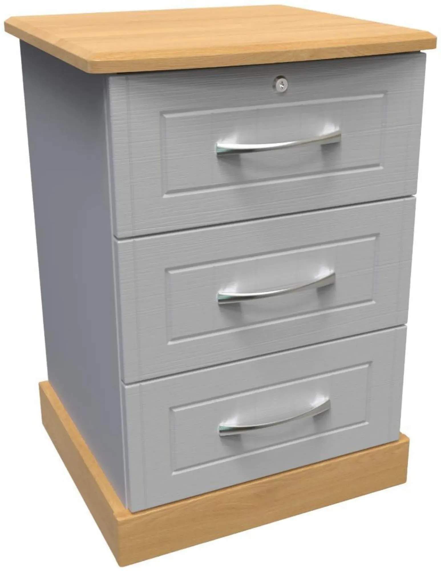 Whitney 3 Drawer Bedside Cabinet with Lock - Oak, Grey